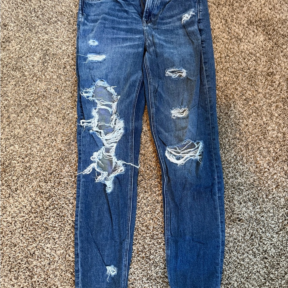 American Eagle Outfitters Ripped Blue Straight Leg Jeans